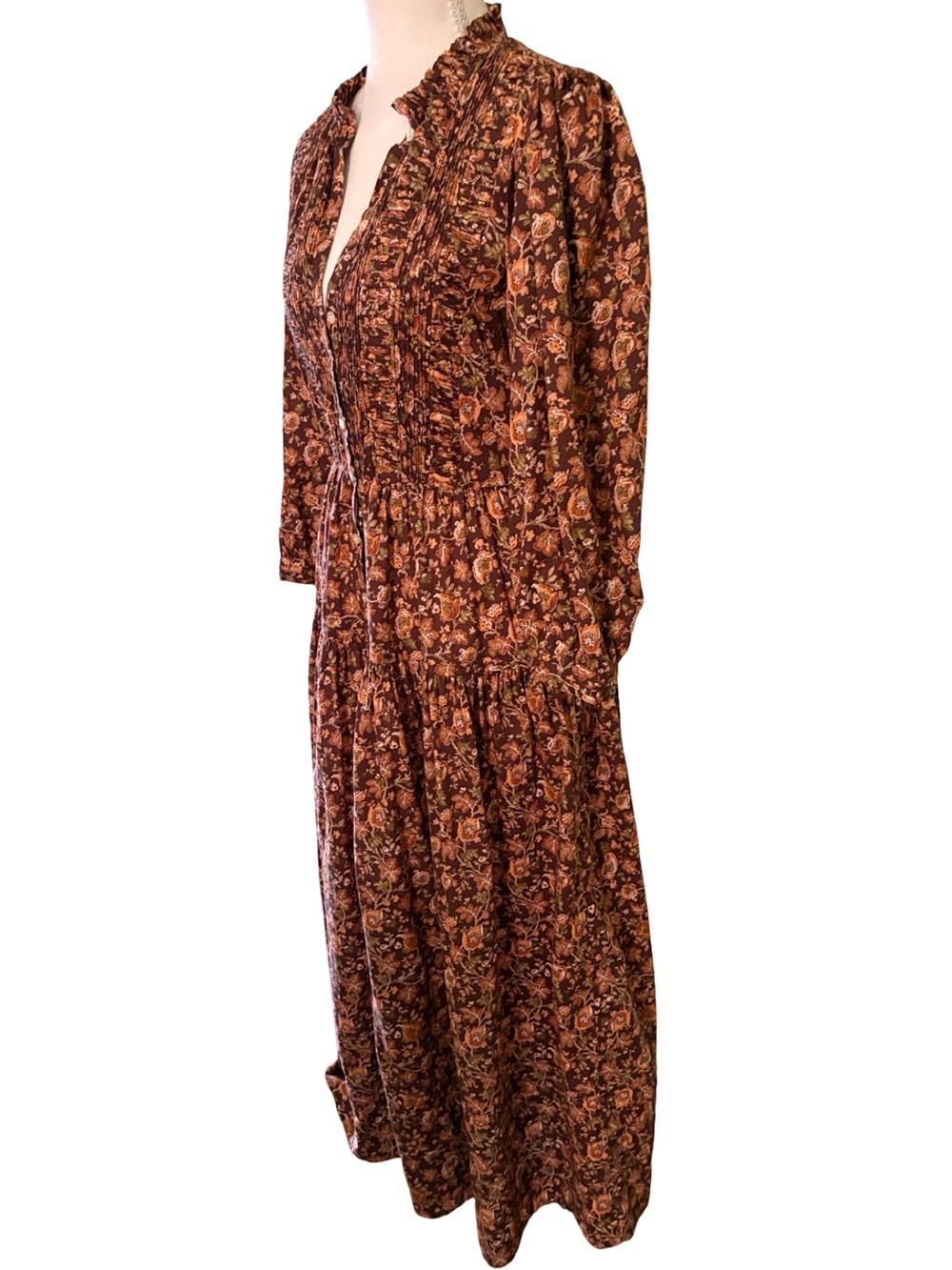 Doen Philana Mulberry Vine Floral Organic Cotton Tiered Maxi Dress Small - Picture 7 of 14